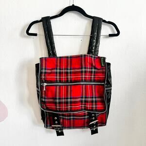 Red Plaid Tartan Backpack, Punk, Grunge, Emo, 2000s,‎ Skater, Alt, Indie Sleaze
